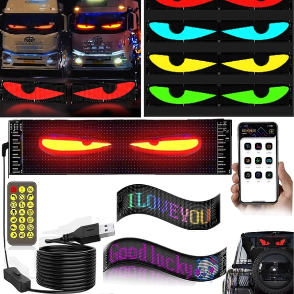 Colorful LED Eyes for Car Windshield, Devil Eyes Light for Semi Trucks, Programmable LED Screen (1pcs, 16X32 (2.75*6.8IN)