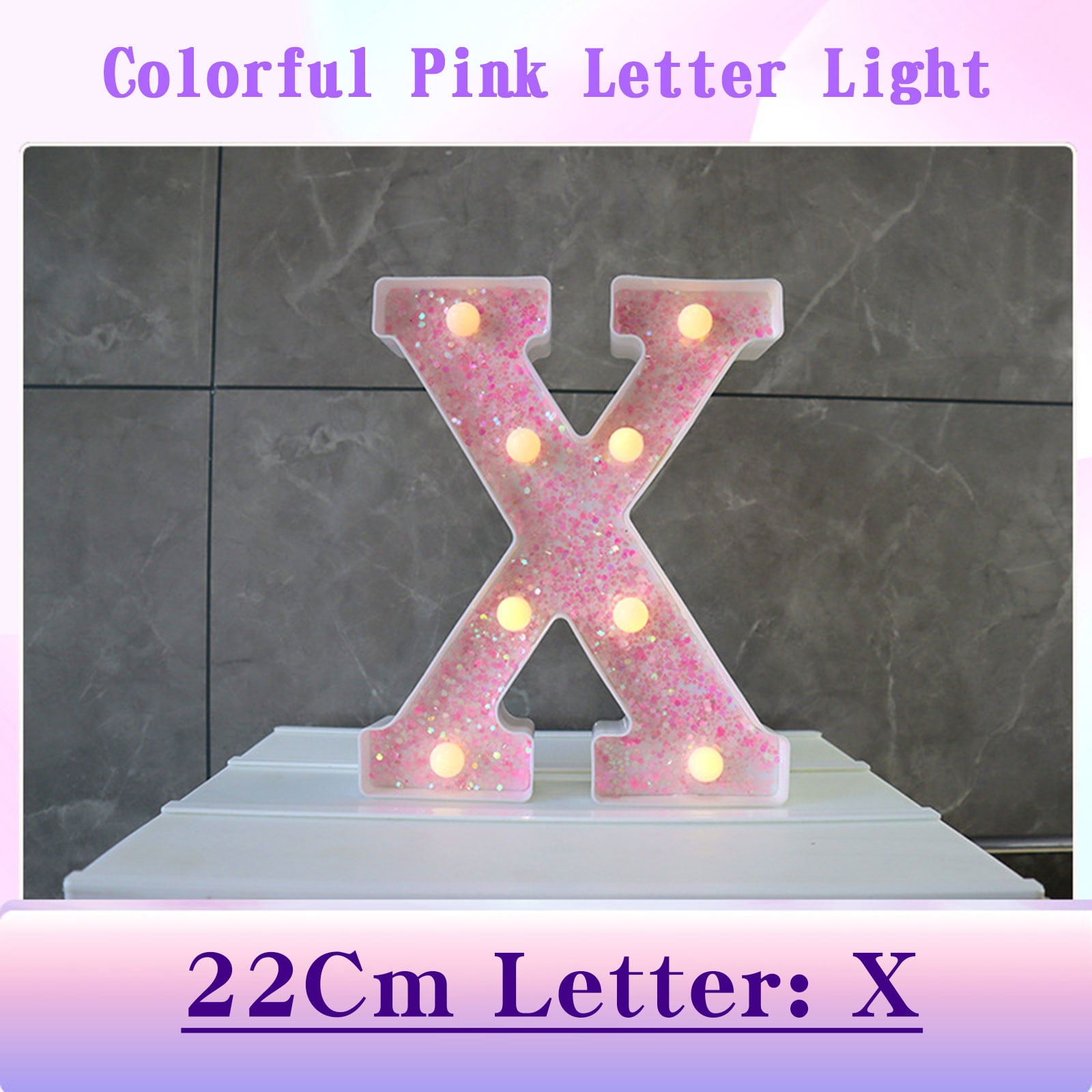Colorful LED Letter Lights Pink Glitter Letters Light Up Alphabet ...