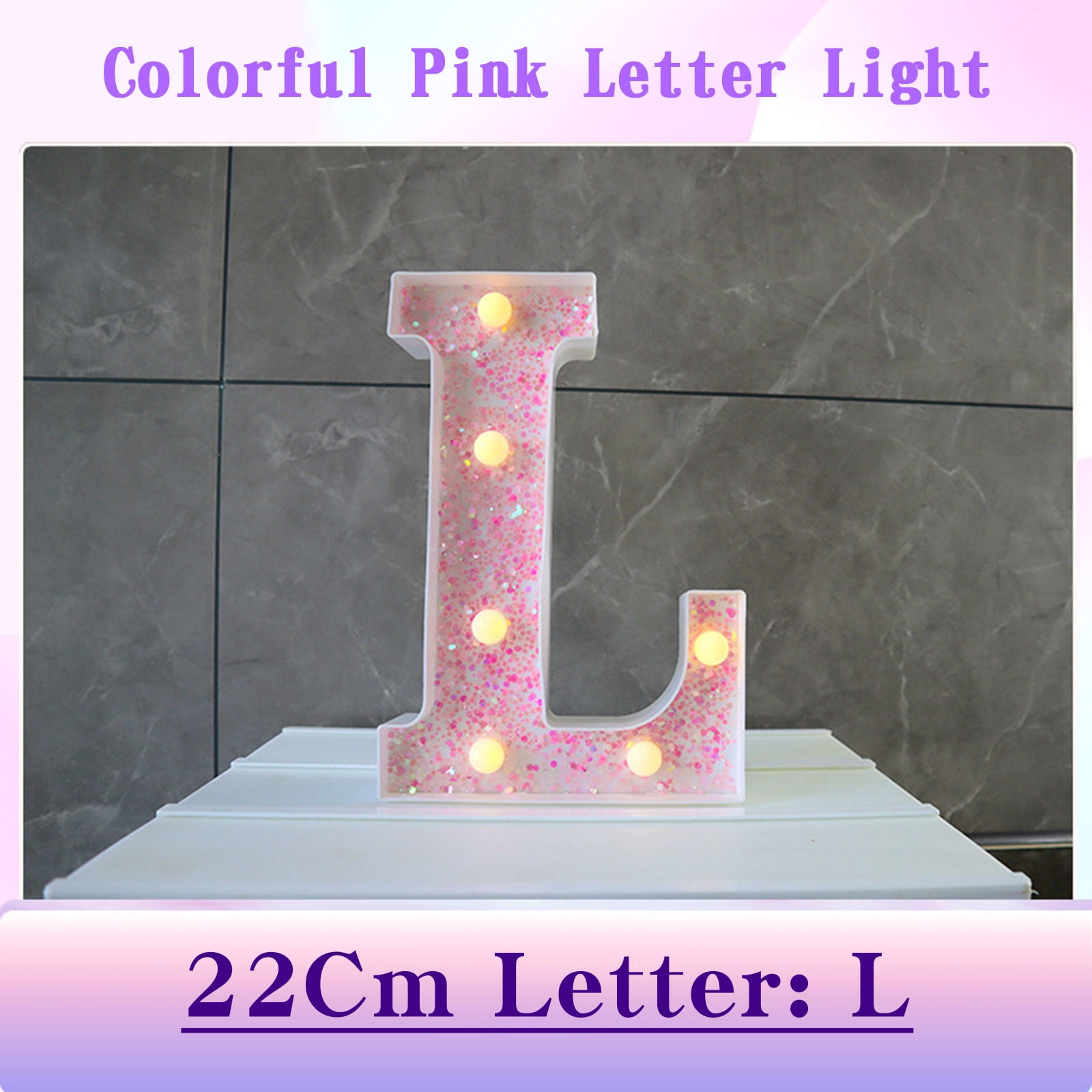 Colorful LED Letter Lights Pink Glitter Letters Light Up Alphabet ...