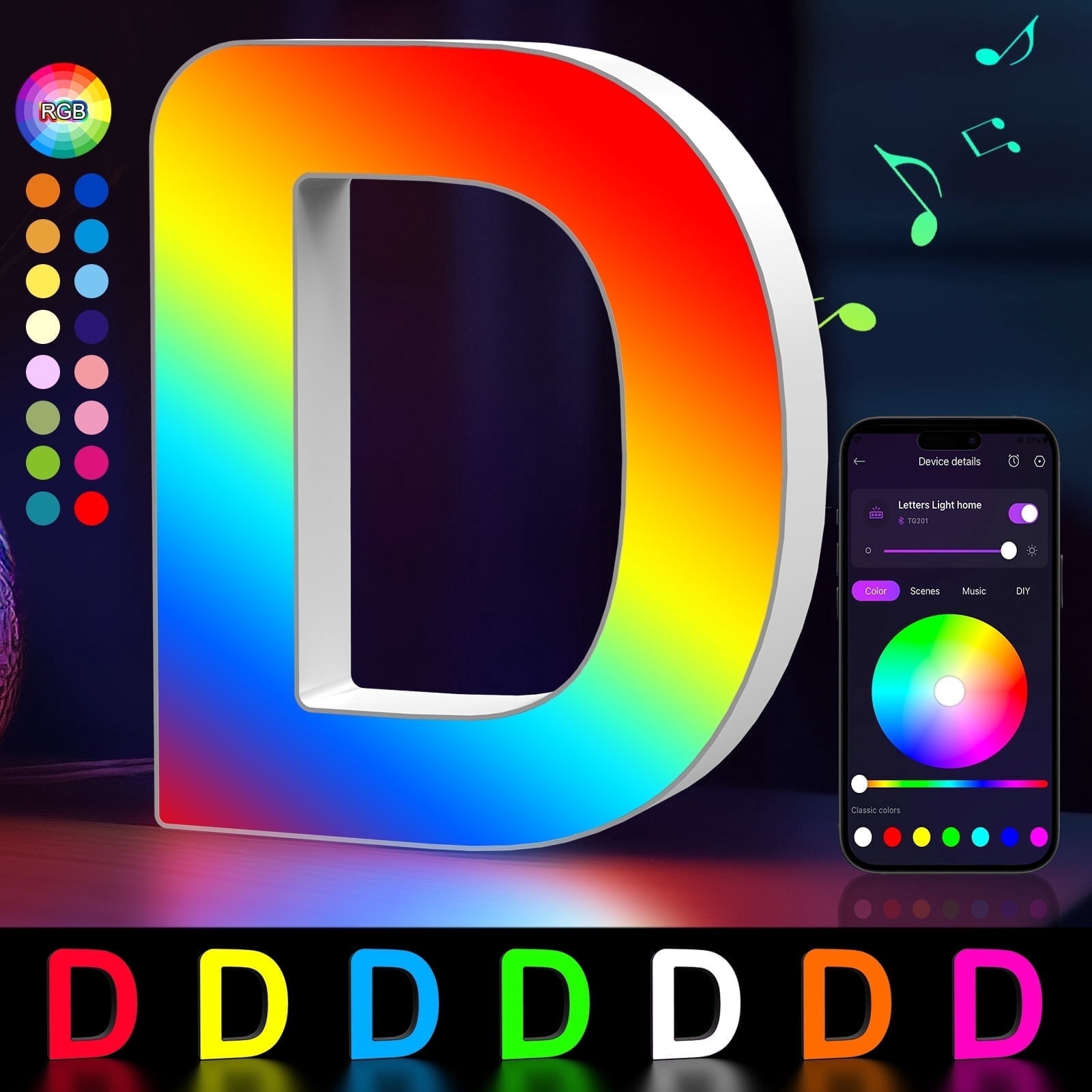 Cpeelsdo Colorful Light Up Letters, App Controlled LED Alphabet with ...