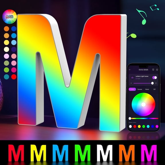 Cpeelsdo Colorful Light Up Letters, App Controlled LED Alphabet with Music Sync & Color Changing for Boy Girl Birthday Gift Christmas Wedding Bar Wall Decor - M