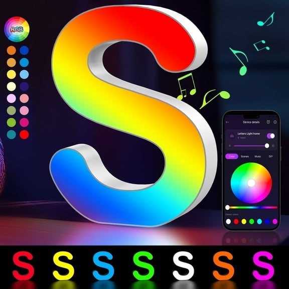 Cpeelsdo Colorful Light Up Letters, App Controlled LED Alphabet with Music Sync & Color Changing for Boy Girl Birthday Gift Christmas Wedding Bar Wall Decor - S