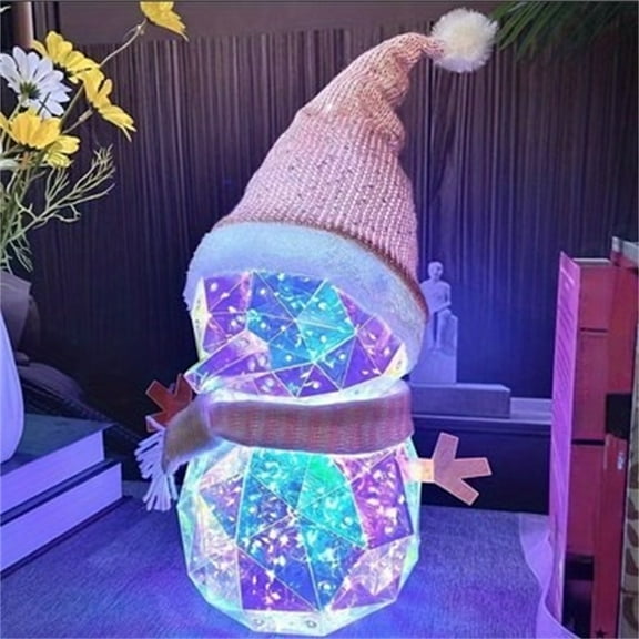 Colorful LED Lights Up Snowman, 14 Inch Lighted Christmas Table Decorations, LED Lighting Snowman Tabletop Figurine, Winter Xmas Decor for Home Indoor Kitchen Room Holiday Party