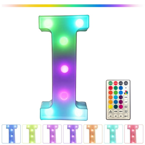 Letter I LED Marquee Light with Remote - 16 Multicolor Changing USB/Battery Powered White PVC, Party Bar Home Wall Decor