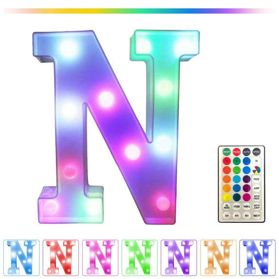 Colorful LED Marquee Letter Lights with Remote - 16 Color Changing Party Decor for Home, Bar, Wedding - Battery/USB Powered Plastic Light Up Sign