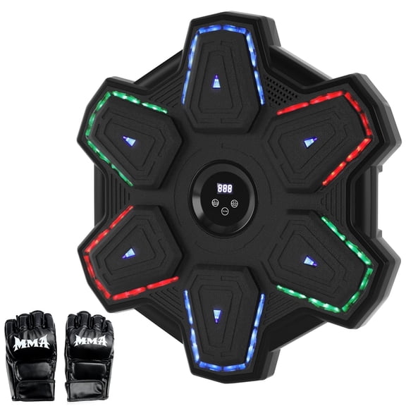 Colorful LED Music Punching Machine with Gloves  Bluetooth Boxing Trainer, Wall-Mounted for Adults, Perfect for Home & Office Workouts