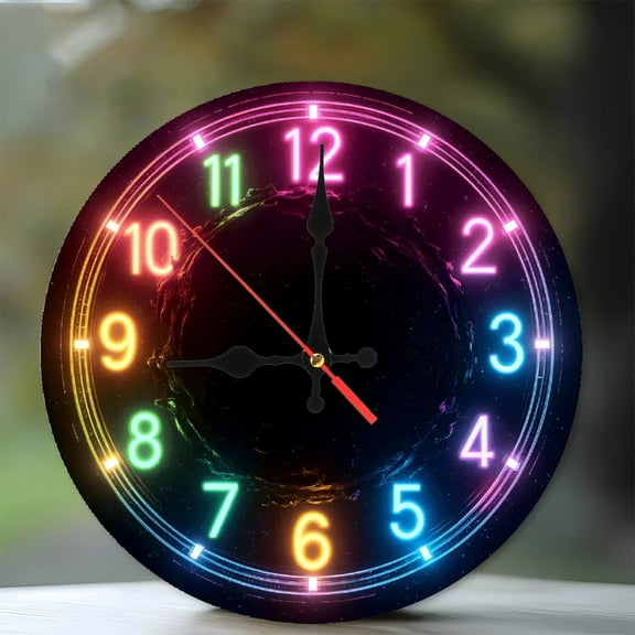 Colorful LED Wall Clock with Digital Display 10-Inch Silent Wooden Wall Clock, Battery Operated (AA Batteries Not Included), Artistic Home Decor