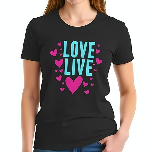 Colorful 'LOVE LIVE' Graphic Cotton Short Sleeve T-Shirt with Heart Design - Fun & Playful Casual Wear