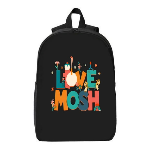 Colorful ' LOVE MOSH ' Floral & Musical Design Black Laptop Backpack for College High School Travel - Fits 15 " Laptop & iPad
