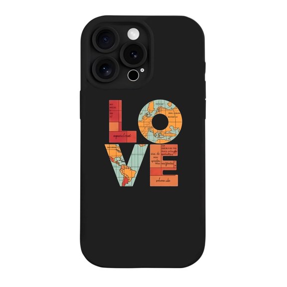 Colorful LOVE Map Design iPhone 15 Pro Case - Lightweight Yellowing Resistant Travel-Inspired Phone Cover
