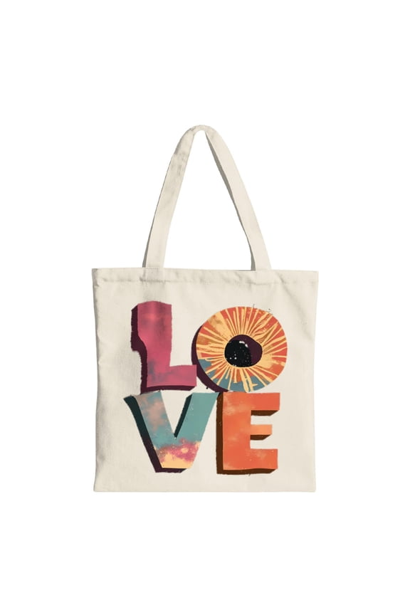 Colorful LOVE Tote Bag - Vibrant 3D Letters in Pink Orange Teal & Yellow - Sturdy Canvas Reusable Shopping Bag for Parties Travel & Everyday Use