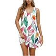 thumbnail image 1 of Colorful Ladies Loose Fit V Neck Spandex Dress for Juniors Sleeveless Midi Knee High Beach Brunch Hawaiian Tropical Feather Summer Fall 2025 Clothes Fashion Y2K XL, 1 of 5