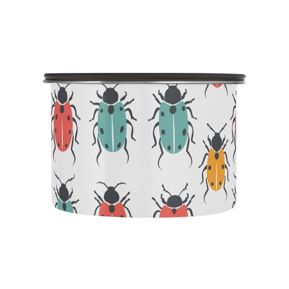 Colorful Lady Bug Print Airtight Coffee Bean Canister 17oz Food Storage Containers with Lids For Gournd, Tea, Sugar, Flour, Rice, Cereal, Candy Cookie Jar