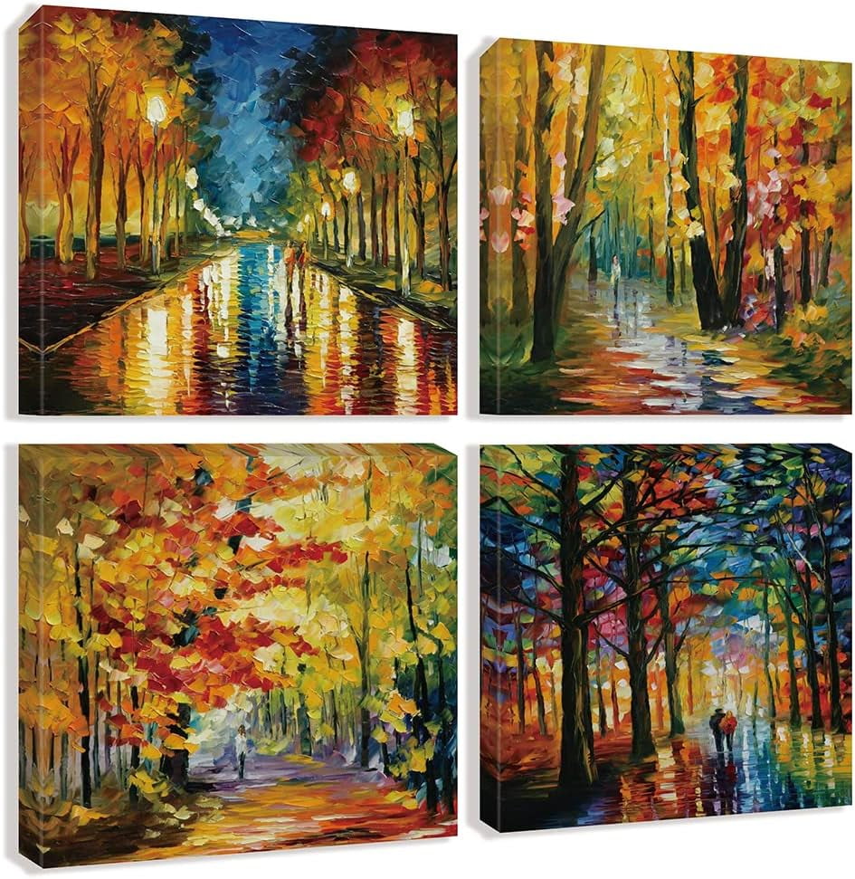 Colorful Abstract Forest Path Oil Painting Wall Art Set