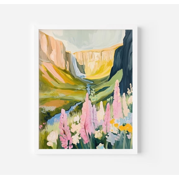 Colorful Landscape Poster Whimsical Pastel Mountain Art , Spring wall art, Unframed Canvas Size 8x12 F03.1.19l608