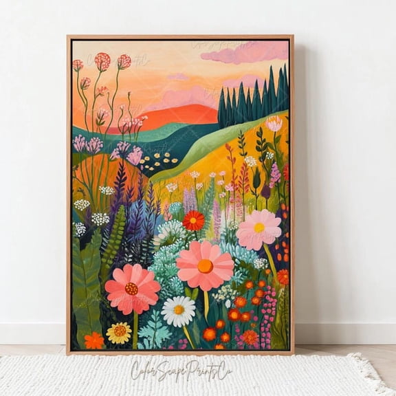 Colorful Landscape Print Bright Wildflower Landscape Colorful Mountain Print Spring Botanical Art Summer Flower Vibrant Nature-Inspired Art 8x12 UNFRAMED