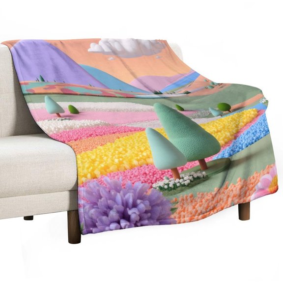 Colorful Landscape with Trees And Flowers Blanket Soft Cozy Flannel Blanket for man women