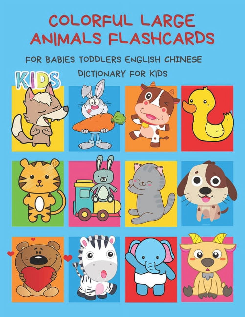 Colorful Large Animals Flashcards for Babies Toddlers English Chinese