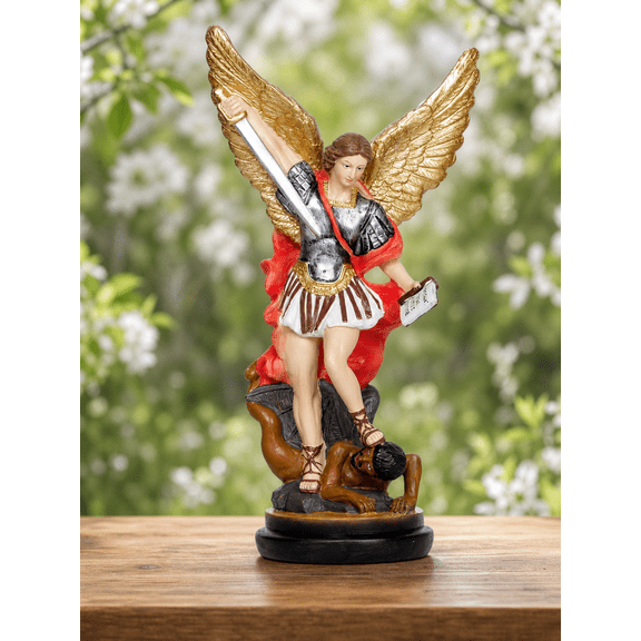 Colorful Large Archangel Michael Figurine Religious Sculpture