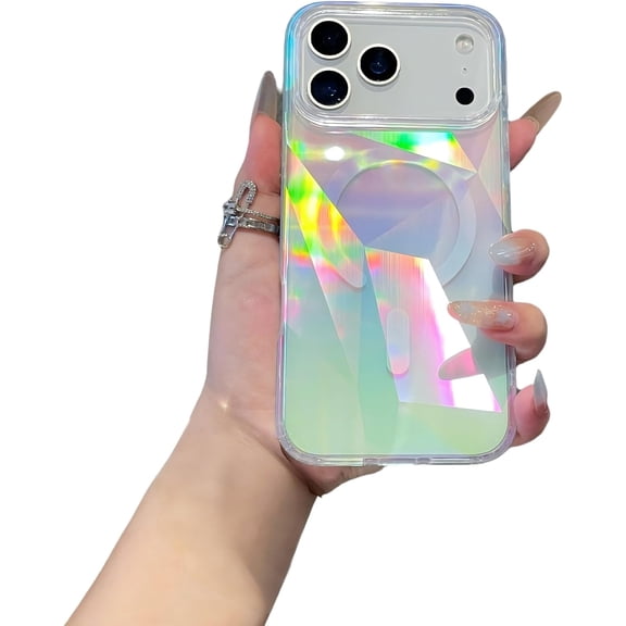Colorful Laser Diamond Pattern Magnetic Phone Case for iPhone, Compatible with (iPhone 17 Pro,Multicolor)