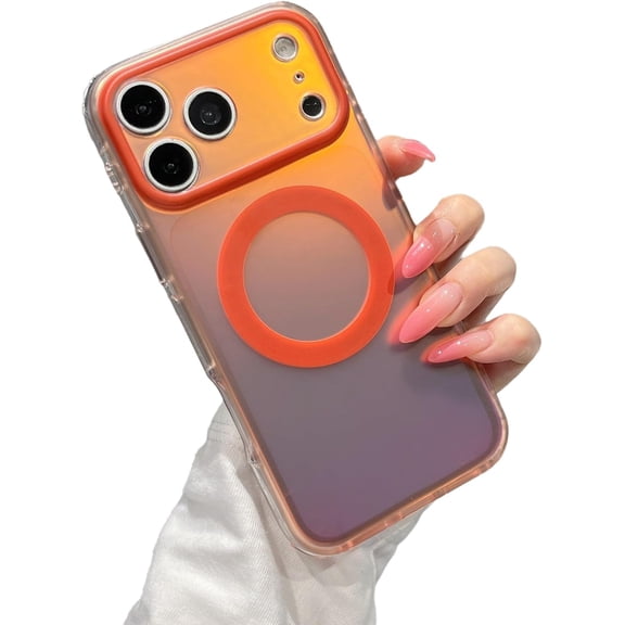 Colorful Laser Magnetic Phone Case for iPhone, Compatible with (Orange,iPhone 14 Pro)