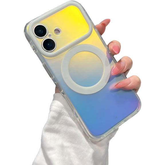 Colorful Laser Magnetic Phone Case for iPhone, Compatible with (White,iPhone 14)