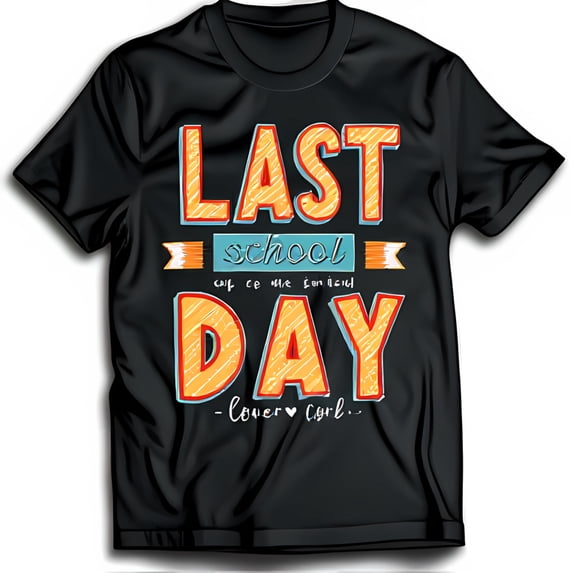 Colorful Last School Day Graphic Black T-Shirt for Fun Summer Vibe