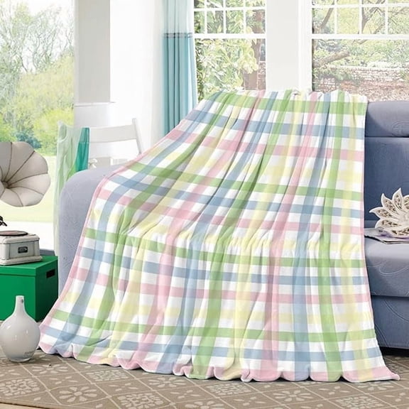 Colorful Lattice Checkered Fleece Throw Blanket For Couch Flannel Bed Blankets Spring Buffalo Plaid Stripe Fuzzy Warm Plush Throws Super Soft Cozy Blanket For Sofa Travel Camping 30" x 40"