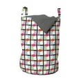 thumbnail image 1 of Colorful Laundry Bag, Contemporary Grid Geometric Rounds Interlocking Semicircles Composition Modern, Basket with Handles Drawstring Closure for Laundromats, 13" x 19", Multicolor, by Ambesonne, 1 of 4