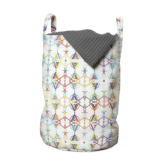 Colorful Laundry Bag, Ornament Design Motifs Inca Mayan Cultures, Hamper Basket with Handles Drawstring Closure for Laundromats, 13" x 19", Multicolor, by Ambesonne