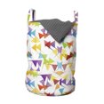 thumbnail image 1 of Colorful Laundry Bag, Various Toned Flags in Triangle Shapes Geometric Birthday Graphic Art Print, Hamper Basket with Handles Drawstring Closure for Laundromats, 13" x 19", Multicolor, by Ambesonne, 1 of 4