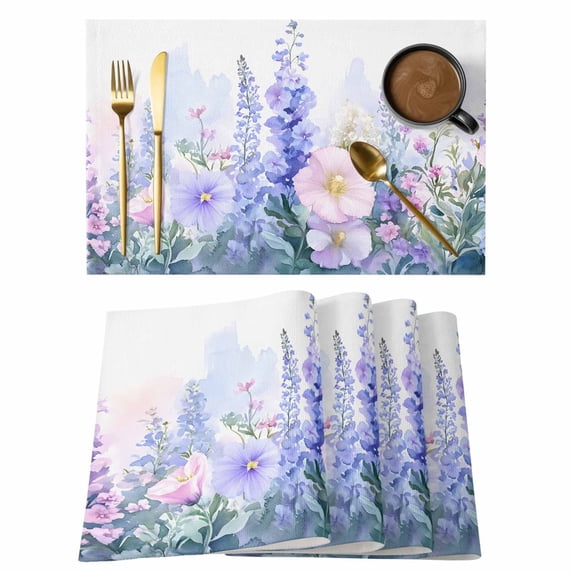 Colorful Lavender Placemats Set of 12, Spring Purple Pink Flower Floral Watercolor Non-Slip Place Mats Washable Table Mats for Kitchen Dining Table Decorations Indoor/Outdoor