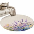 thumbnail image 1 of Colorful Lavender Round Area&nbsp;Rug 4ft Spring Purple Flower Floral Linen Texture Non-Slip&nbsp;Washable Circle Rugs Soft Felt Indoor Floor Mat for Bedroom Kitchen Living Room Bathroom, 1 of 9