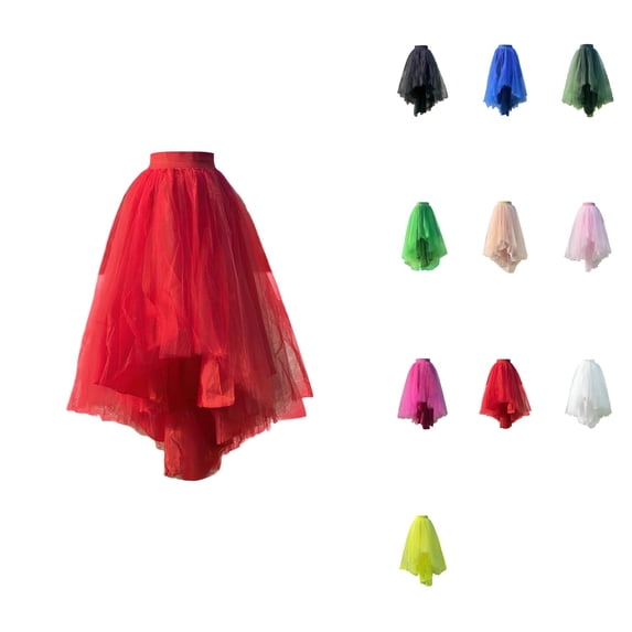 Colorful Layered Mesh Skirt, Asymmetrical High Waist, Elastic Waistband, Flowy Chiffon, Tiered Ruffle Hem, Long Tulle Skirt for Women