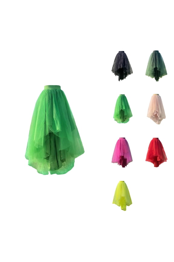 Colorful Layered Mesh Skirt, Asymmetrical High Waist, Elastic Waistband, Flowy Chiffon, Tiered Ruffle Hem, Midi Length, Prom Party Tutu Tulle Design