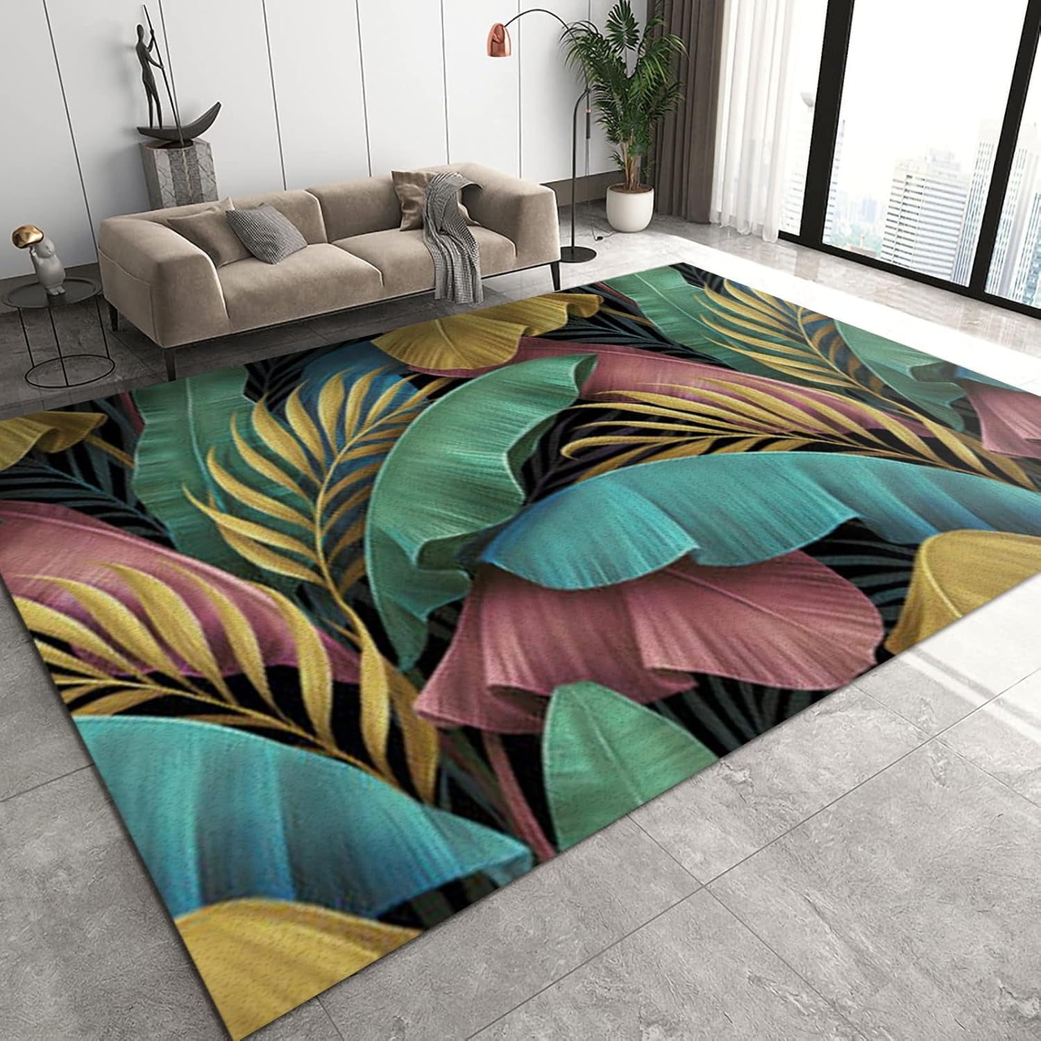 Dust Control Rugs Colorful Leaf Area Rugs, 3D Plant Carpet, Bathroom Rugs High Density ...