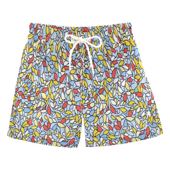 Colorful Leaf Pattern Boys' Swim Trunks Beach Pool Shorts Quick Dry Soft Fabric Classic Fit