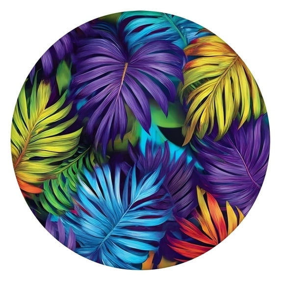 Colorful Leaf Pattern Round Fitted Tablecloth with Elastic Edge,Dining Table Cover Waterproof,Outdoor Round Tablecloth for Camping,Dining,Indoor and Outdoor