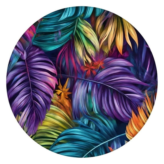 Colorful Leaf Pattern Round Fitted Tablecloth with Elastic Edge,Dining Table Cover Waterproof,Outdoor Round Tablecloth for Camping,Dining,Indoor and Outdoor