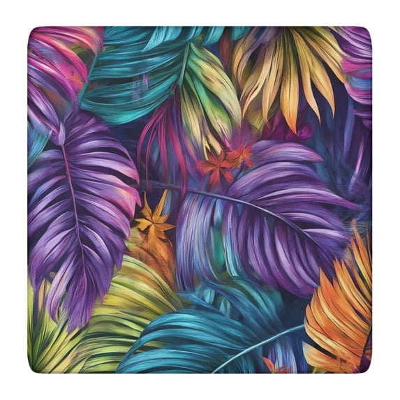 Colorful Leaf Pattern Square Fitted Tablecloth with Elastic Edge,Square Table Cover,Washable Elastic Table Cover for Home Kitchen Party Decor 36"x36"
