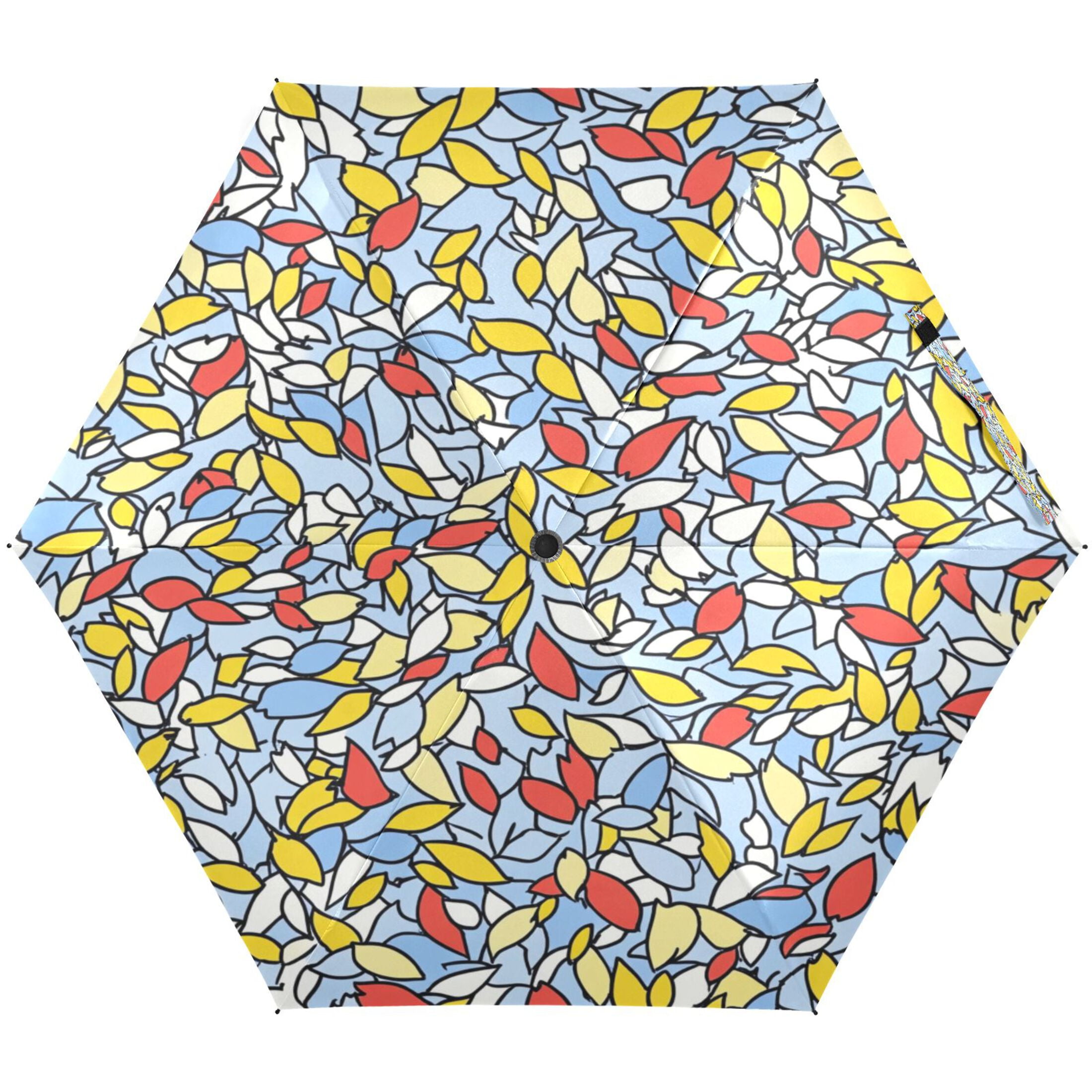 Colorful Leaf Pattern Umbrellas for Sun Auto Open Close UV50+ Waterproof 5-Fold Compact Fiberglass Frame
