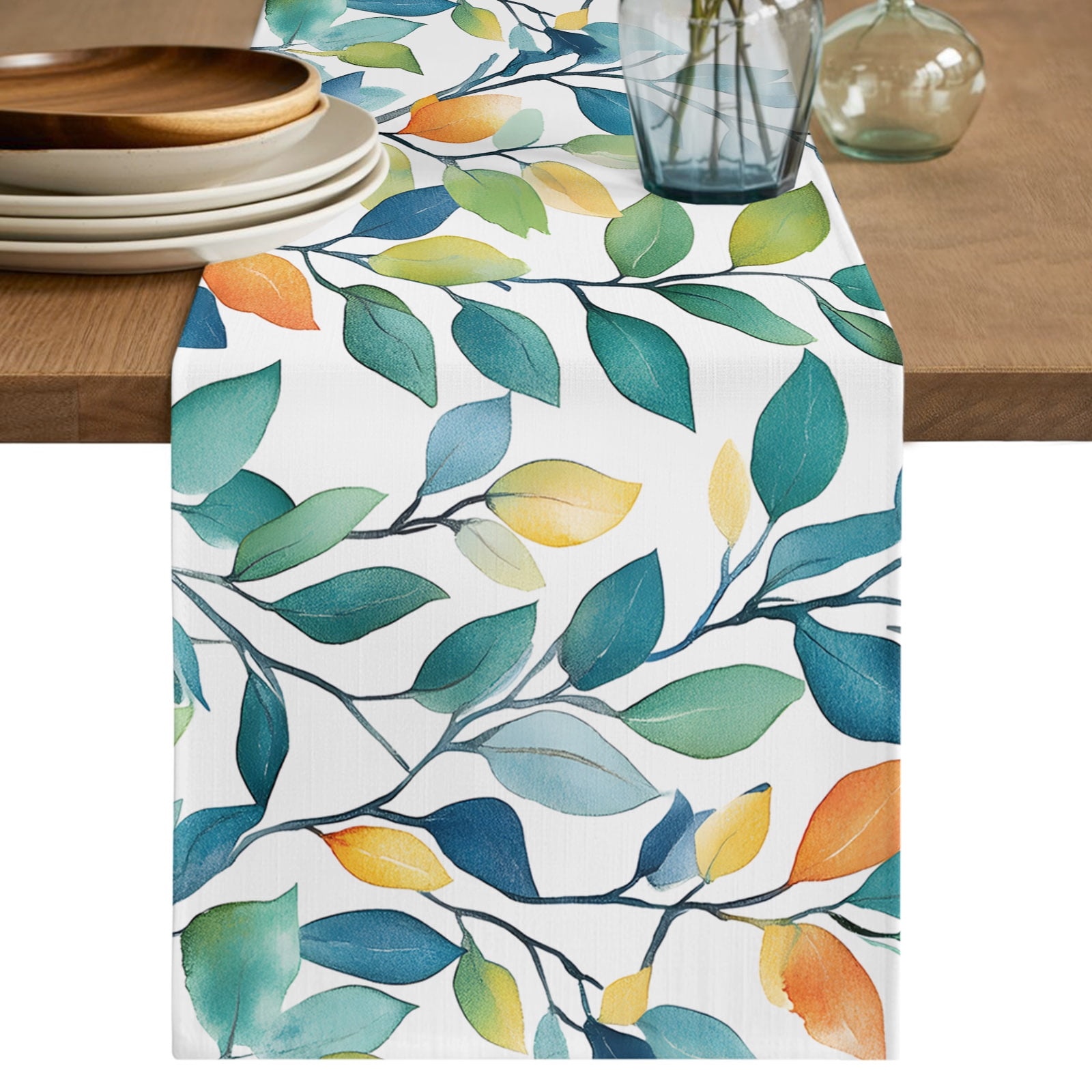 Colorful Leaf Short Table Runner 60 Inches Long, Summer Pastoral Spring ...