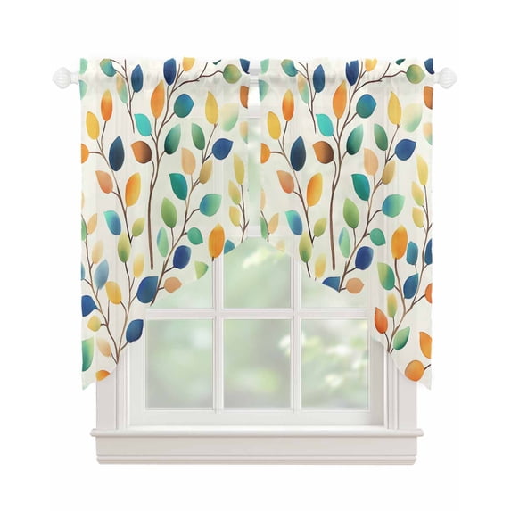 Colorful Leaf Swag Valances for Windows, Spring Summer Botanical Vintage Rod Pocket Sheer Valances for Large Windows, Swag Toppers Light Filtering for Kitchen Living Room 2 Panels 36''x45''