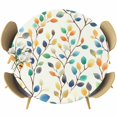 thumbnail image 1 of Colorful Leaf Table Cloth, Round Fitted Tablecloths with Elastic Edge, Spring Vintage Botanical Summer Wipeable Waterproof Table Cover for Kitchen Wedding 36-44 Inches, 1 of 4
