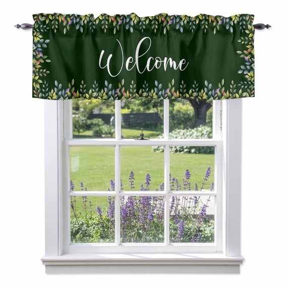 Colorful Leaf Valance Curtain Welcome Watercolor Leaves Pastoral Style Window Valances Rod Pocket Short Curtains Window Treatments for Kitchen Bedroom Bathroom Laundry 42" x 12"