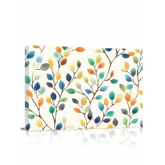 Colorful Leaf Wall Art for Living Room,Canvas Picture Wall Decor for Bathroom Bedroom,Spring Vintage Botanical Summer Painting Artwork for Office Kitchen Hallway Dining Room Home Decorations 12"x16"