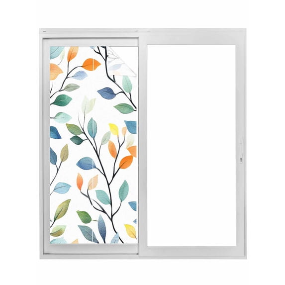 Colorful Leaf Window Privacy Film, Summer Botanical Pastoral Spring Static Cling UV Sun Blocking Tint Film Heat Control Windows Films for Bedroom Bathroom, Window Stickers 29.5"x78.7"