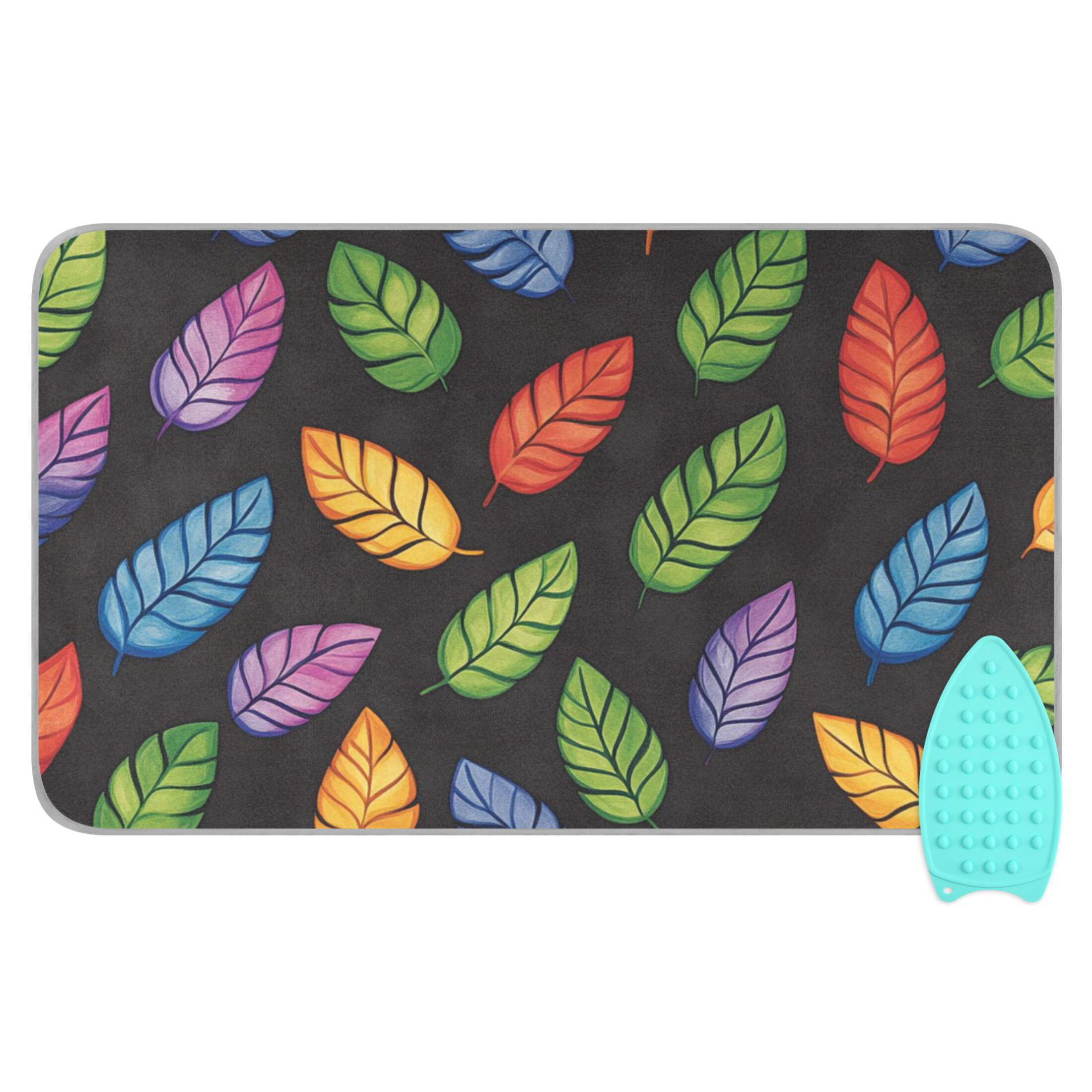 Colorful Leaf on Black Ironing Mat Blanket for Table Top Travel Portable Ironing Board Pad 47.2x27.6 Inch