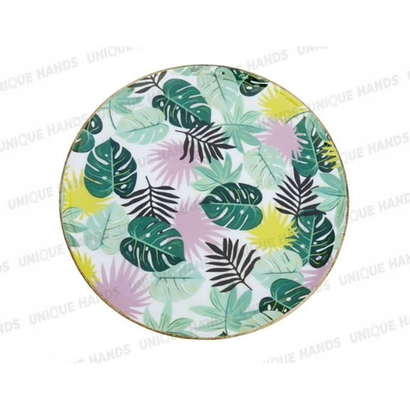 Colorful Leafs Design Mango Wood Round Serving Tray for Rustic Home Kitchen Coffee Table Decor Round Wooden Decorative Tray for Dining Room Halloween Christmas Decor