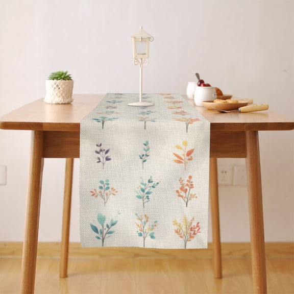 Colorful Leafs Vibrant Illustration Table Runner, Seasonal Fall Winter Kitchen Dining Table Decoration for Home Party Decor 13 x 108 Inch